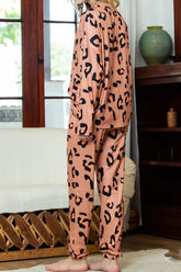 Leopard Round Neck Top and Drawstring Pants Lounge Set OutfitFlow